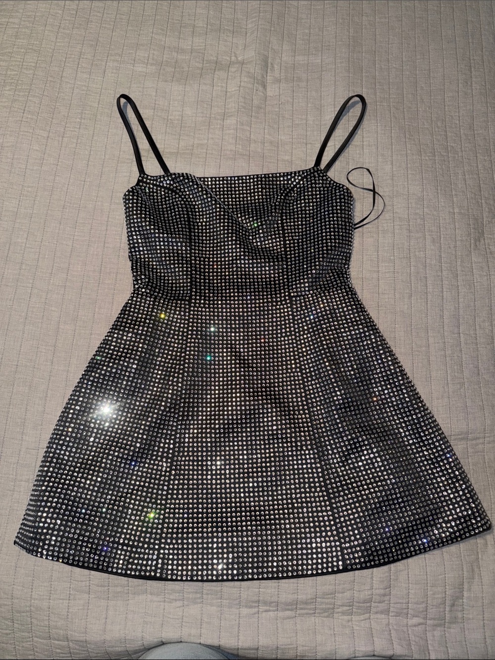 Black Sparkle Spaghetti-Strap Mini Dress